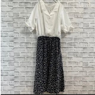 新品☆涼しげな　シャツワンピース　花柄　レトロ　M(ロングワンピース/マキシワンピース)