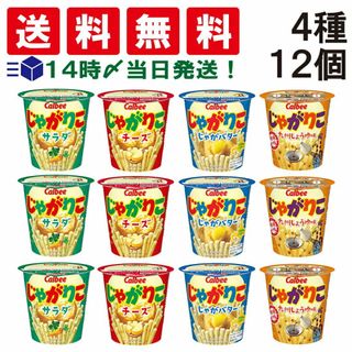 カルビー(カルビー)の【 送料無料 あす楽 】  カルビー じゃがりこ 4種 ×各3個 食べ比べ 詰め合わせ アソート セット まとめ買い【 サラダ チーズ じゃがバター 九州しょうゆ 】(菓子/デザート)