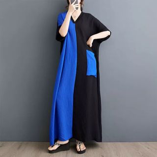 ワンピース レトロ 体カバー 個性 カジュアル ゆったり(ロングワンピース/マキシワンピース)