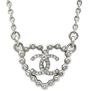 シャネル(CHANEL)のシャネル CHANEL ネックレス ココマーク ハート メタル ストラス シルバー ABF459 C25P 【箱】【中古】(ネックレス)