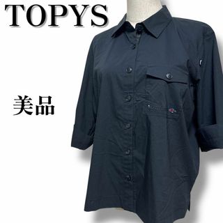 美品　トピィーズ　袖ロールアップ　胸ポケット刺繍ロゴ　半袖シャツ　ブラック(シャツ/ブラウス(半袖/袖なし))