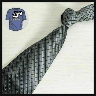【人気デザイン】チェックドット柄ネクタイ グレー シルクレギュラータイ