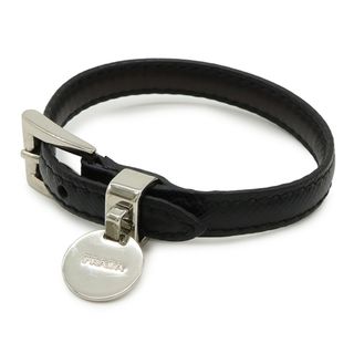 プラダ(PRADA)のPRADA プラダ ベルトブレスレット サフィアーノ レザー NERO 黒 ブラック Mサイズ シルバー金具(ブレスレット/バングル)