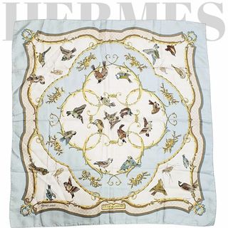 エルメス(HERMES)のエルメス カレ90《自由の天地への鍵》大判スカーフ 鳥柄 花柄 シルク 美品(バンダナ/スカーフ)