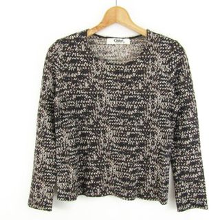 クロエ(Chloe)のクロエ カットソー シャツ 長袖 大きいサイズ ウール100% トップス 黒 レディース 42サイズ ブラウン×ブラック Chloe(カットソー(長袖/七分))