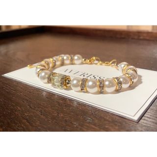 ゴールド ガラスパールブレスレット 緑