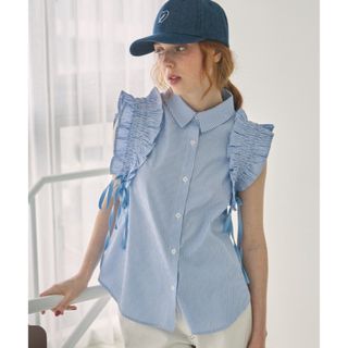 idem drawstring ribbon shirt/ドロストリボンブラウス