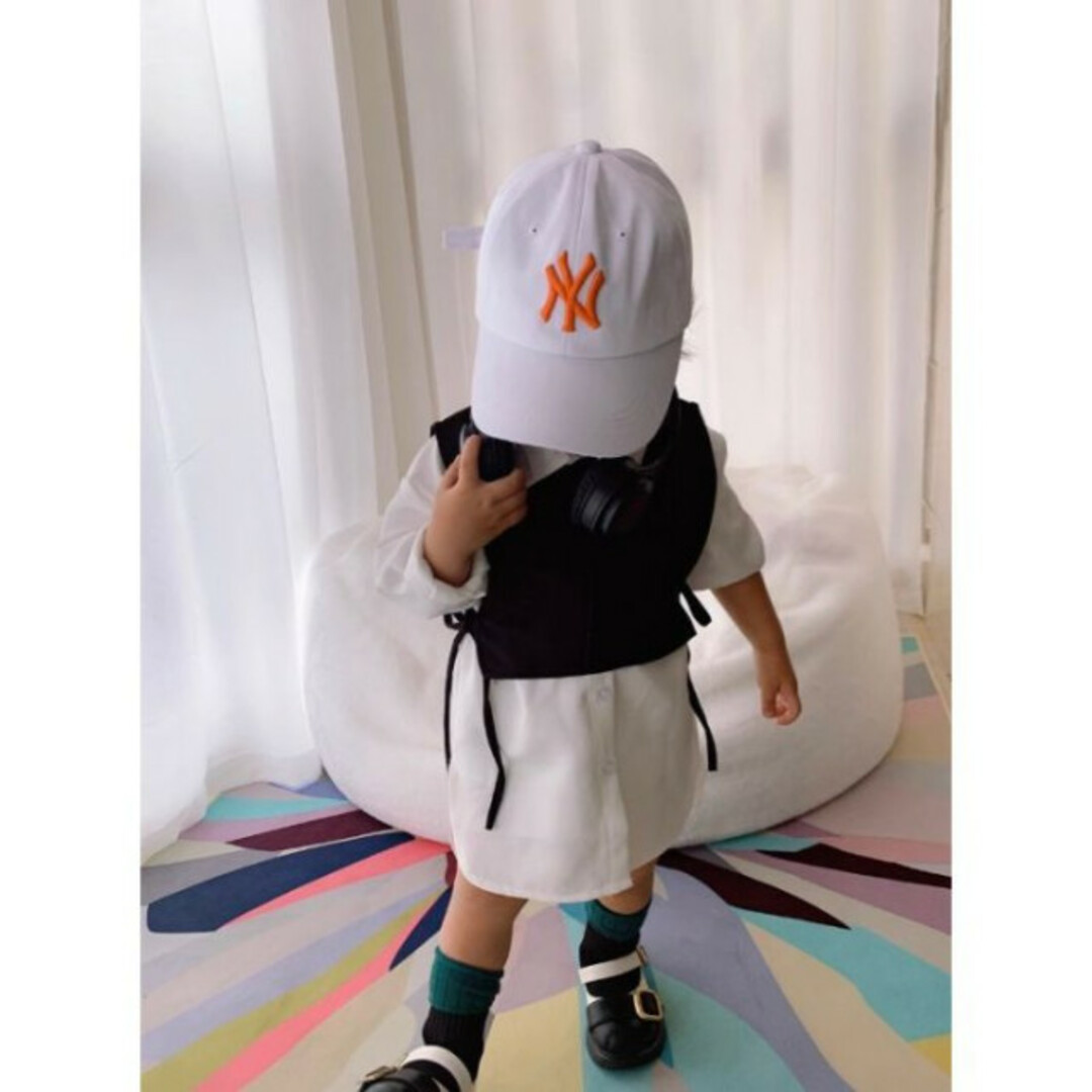 130 キッズ ベスト 白シャツワンピース セット リボン 2点セット 可愛い キッズ/ベビー/マタニティのキッズ服女の子用(90cm~)(ワンピース)の商品写真