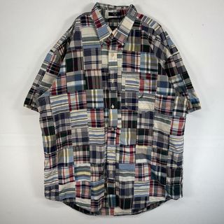 ノーティカ(NAUTICA)の古着 ノーティカ NAUTICA 半袖シャツ パッチワーク ロゴ 刺繍 大きいサイズ XL マルチカラー チェック メンズ(シャツ)