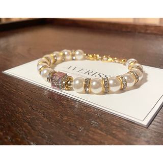 ゴールド ガラスパールブレスレット 黒