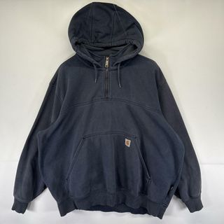カーハート(carhartt)の古着 カーハート Carhartt パーカー スウェット ハーフジップ ワンポイントロゴ レインディフェンダー XXXL  ネイビー系 メンズ(パーカー)