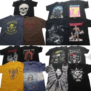 古着卸 まとめ売り スカル 髑髏 半袖Tシャツ 15枚セット (メンズ M /L ) タイダイ柄 大判プリント バイカラー 中古 古着 NB3855(その他)