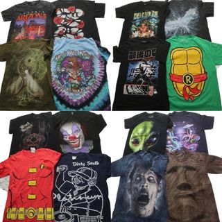 古着卸 まとめ売り 大判プリント 半袖Tシャツ 16枚セット (メンズ S /M /L ) 人物 ホラー ピエロ キャラクター タートルズ 中古古着 NB3866(その他)