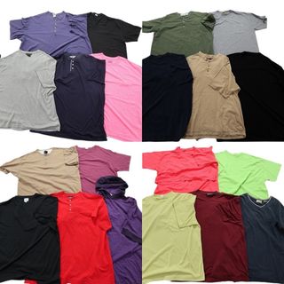 古着卸 まとめ売り 無地 プレーン 半袖Tシャツ 20枚セット (メンズ XL /2XL /3XL /4XL ) Vネック ポケット付き フーディー 中古古着 NB3897(その他)