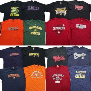 古着卸 まとめ売り カレッジ 半袖Tシャツ 16枚セット (メンズ XL ) 3段プリント ヘンリーネック カンサス フロリダ 中古 古着 NB3936(その他)