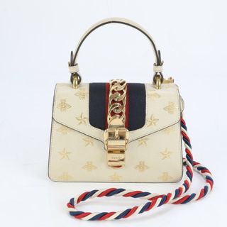 グッチ(GUCCI)の極美品 グッチ シルヴィ ビー スター トリコロール レザー 2WAY ハンドバッグ 斜め掛け ショルダー 470270 レディース RUE CK11-6(ハンドバッグ)