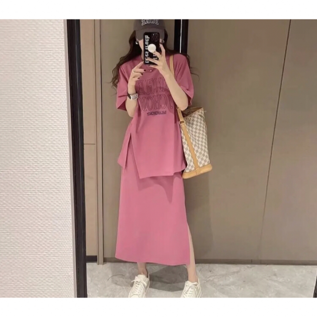 トップス+スカート レディース セットアップ 夏 ゆったり 半袖 LSGA019 レディースのトップス(Tシャツ(半袖/袖なし))の商品写真