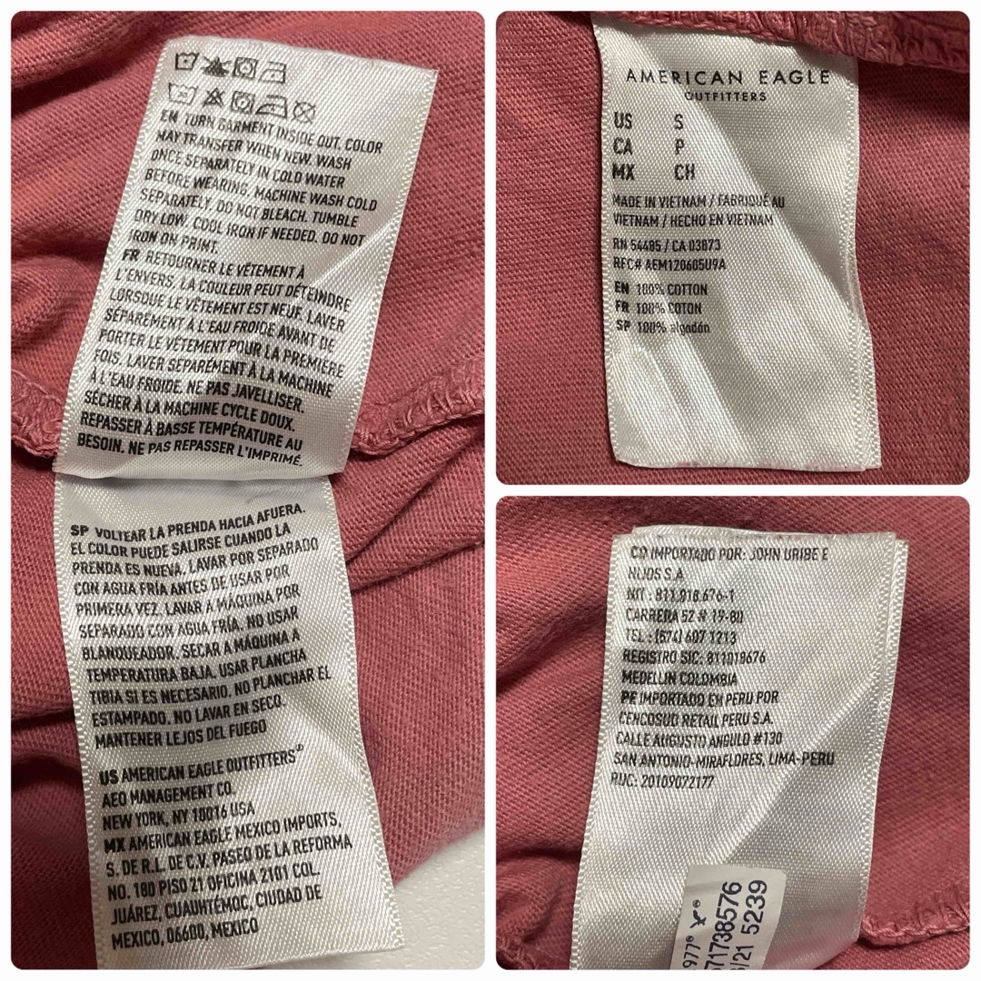 American Eagle(アメリカンイーグル)のU116🩵AE バーガンディ ウォッシュド グラフィック Tシャツ S ピンク　 レディースのトップス(Tシャツ(半袖/袖なし))の商品写真