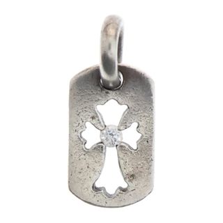 クロムハーツ(Chrome Hearts)のCHROME HEARTS クロムハーツ DT TNY CO CRS 1DIA タイニーカットアウトクロスドッグタグ 1ダイヤ チャーム ネックレストップ シルバー BCA410(ネックレス)