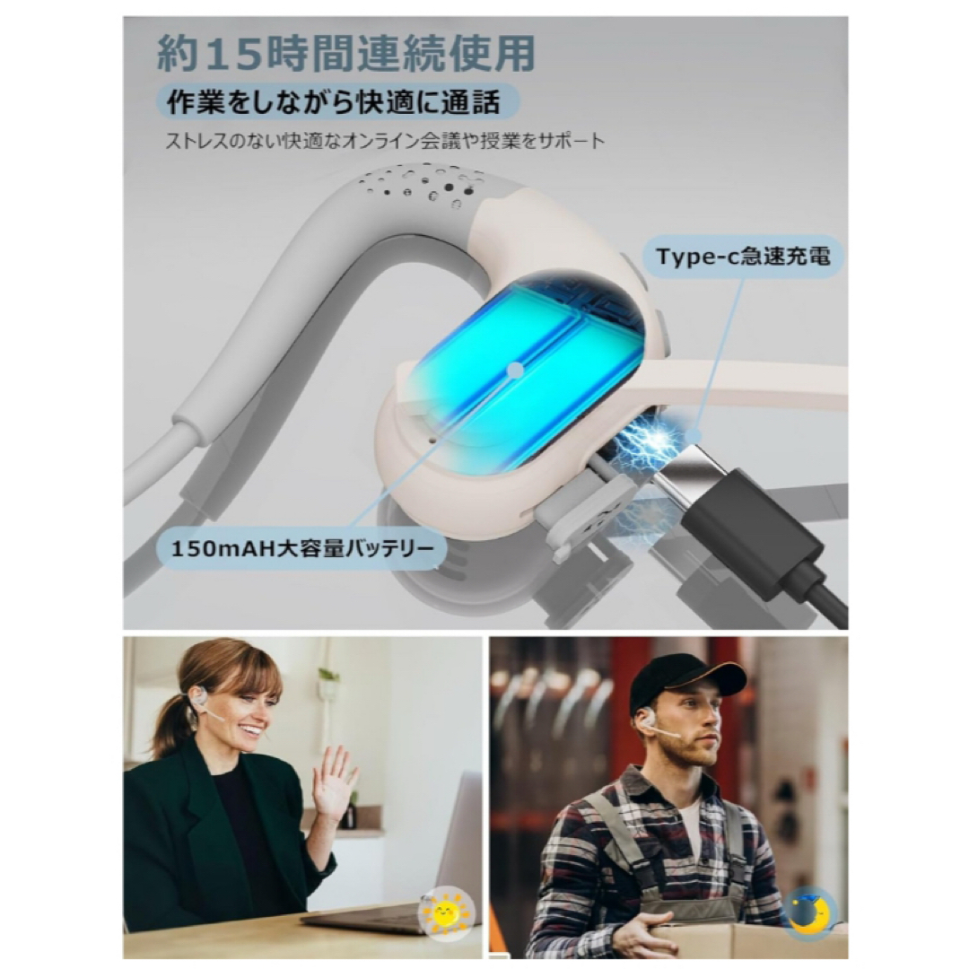ヘッドセットBluetooth5.3type-c充電IPX5防水ホワイト＆グレー スマホ/家電/カメラのオーディオ機器(ヘッドフォン/イヤフォン)の商品写真