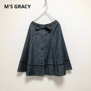 エムズグレイシー(M'S GRACY)のM'S GRACY★エムズグレイシー★デニム★スカート★カメリア★リボン★36(ひざ丈スカート)