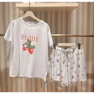 新品ジェラートピケ いちごワンポイントTシャツ＆ショートパンツ(パジャマ)