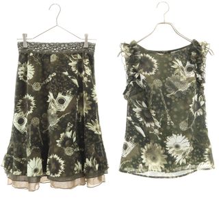 ヒステリックス(HYSTERICS)の古着 HYSTERICS ヒステリックス 総柄 ノースリーブ カットソー 上下 セットアップ F カーキ レディース(カットソー(半袖/袖なし))