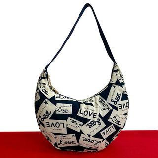 極 美品 YVES SAINT LAURENT イヴ サンローラン ヴィンテージ LOVE 総柄 YSL ロゴ 金具 ナイロン ショルダーバッグ ネイビー 61146