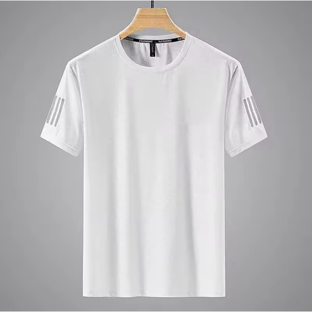 接触冷感 Tシャツ メンズ 吸汗速乾 夏 スポーツウェア 白 1枚 L メンズのトップス(Tシャツ/カットソー(半袖/袖なし))の商品写真