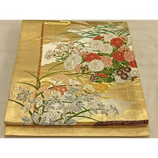 平和屋着物◎太鼓柄袋帯　唐織　草花文　金糸　正絹　逸品　CAAV1679qv