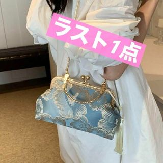 がま口パーティーバッグ 緑 和装 浴衣 刺繍 花柄 上品 結婚式 二次会(その他)