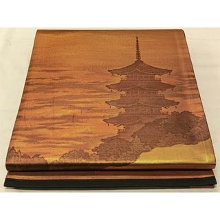 平和屋着物◎六通柄袋帯　風景文　引箔　正絹　逸品　CAAV1603qv(帯)
