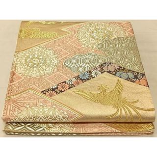平和屋着物◎六通柄袋帯　唐織　松皮菱鳳凰花文　純プラチナ二丁箔　正絹　逸品　CAAT9173qv(帯)