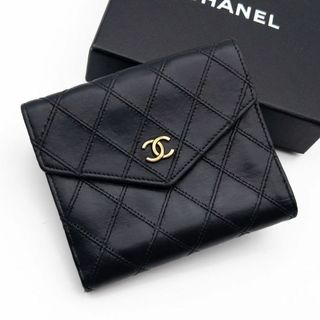 シャネル(CHANEL)の【極美品】CHANEL Wホック財布 ビコローレ　黒　二つ折り財布(財布)