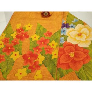 平和屋着物▼京の名門　じゅらく謹製　名古屋帯　帯反物　唐織　草花文　証紙付き　逸品　未使用　DAAT6619we(帯)