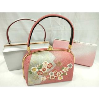 平和屋着物▼和装小物　和装バッグまとめて３点　ハンドバッグ　刺繍　桜　スクエア型　金銀糸　逸品　CAAS9894ju(和装小物)