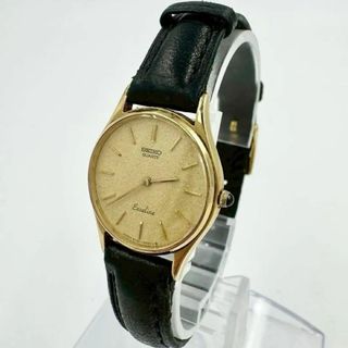 【新品電池】SEIKO EXCELINE ラウンド ゴールド 革ベルト 腕時計(腕時計)