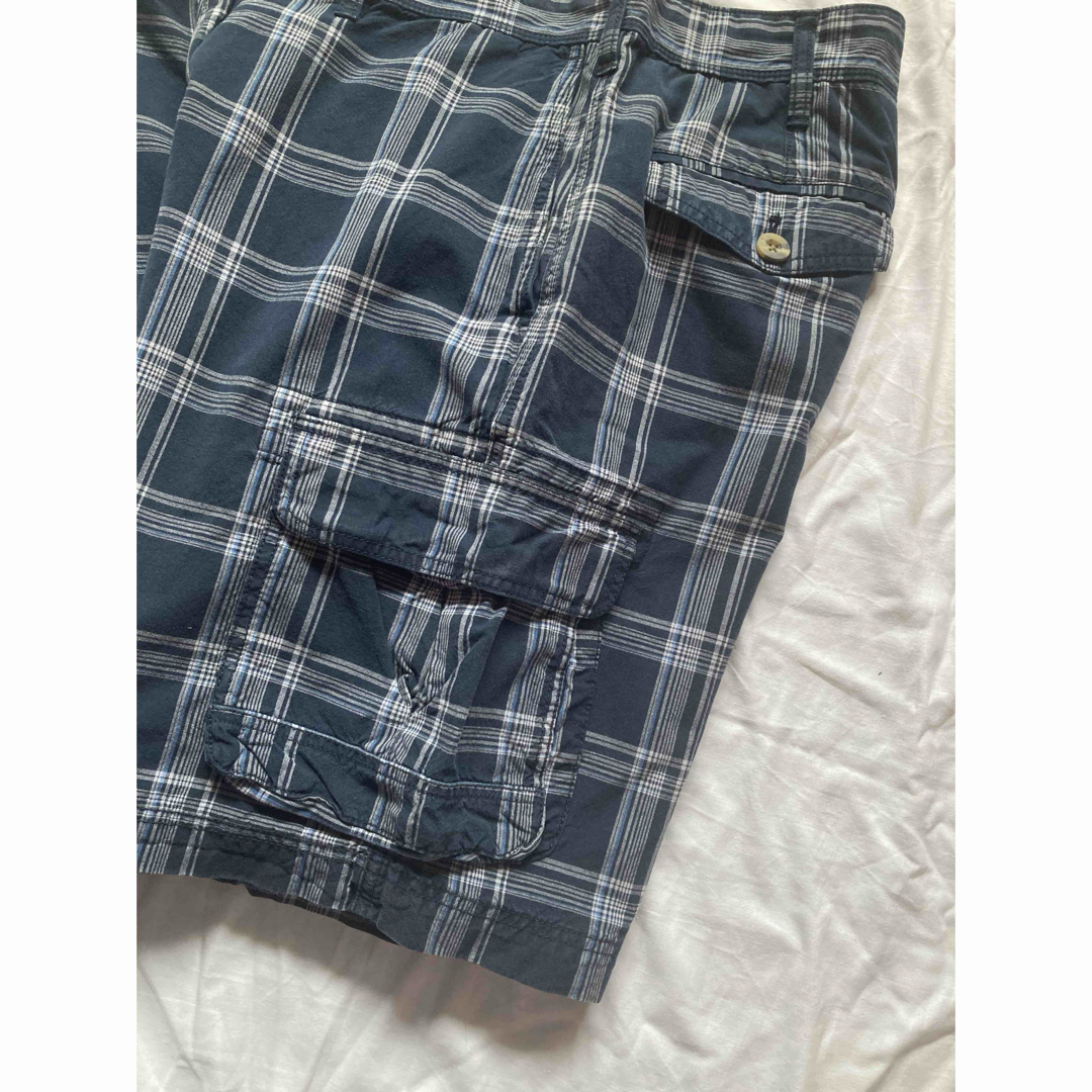 Eddie Bauer(エディーバウアー)の【雰囲気◎】00s エディバウアー チェックカーゴショーツ W36 ネイビー メンズのパンツ(ショートパンツ)の商品写真