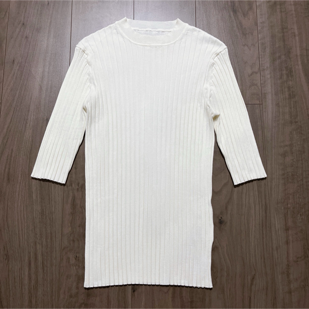 SOEJUソージュ【美品】ワイドリブ5分袖ニット オフホワイト レディースのトップス(ニット/セーター)の商品写真