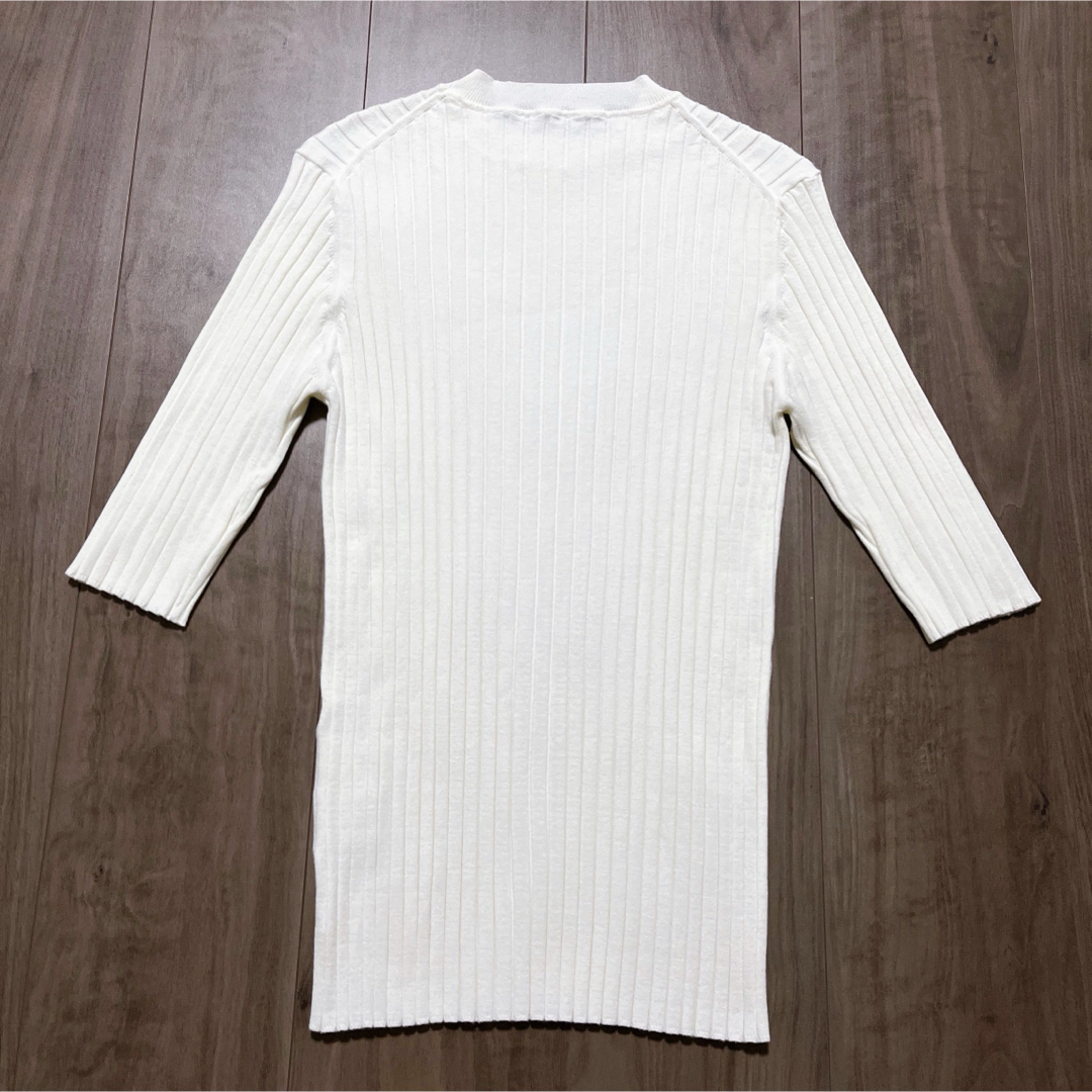 SOEJUソージュ【美品】ワイドリブ5分袖ニット オフホワイト レディースのトップス(ニット/セーター)の商品写真