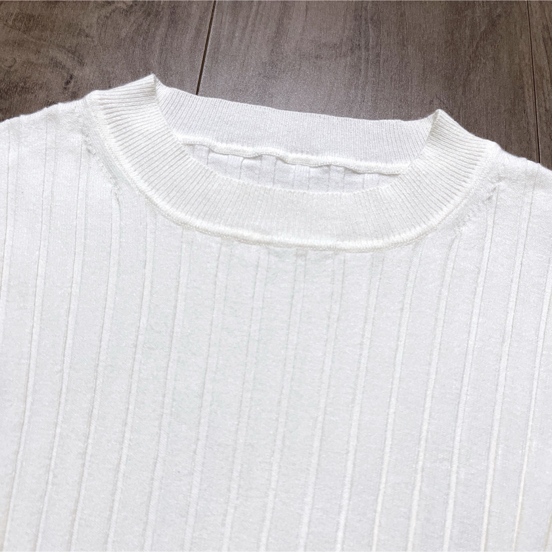 SOEJUソージュ【美品】ワイドリブ5分袖ニット オフホワイト レディースのトップス(ニット/セーター)の商品写真