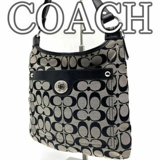 コーチ(COACH)の【美品】COACH コーチ ショルダーバッグ ペネロピ シグネチャー　黒(ショルダーバッグ)