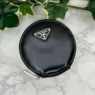プラダ(PRADA)のプラダ ブラッシュドレザー ラウンド ミニポーチ コインケース ブラック(コインケース)