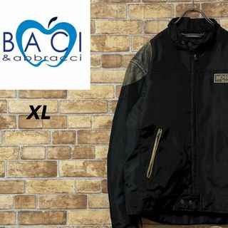 BACI&ABBRACCI　ライダースジャケット　レザー　ビッグロゴ　黒　XL(その他)