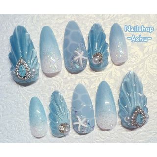 53】マーメイド　人魚の鱗　貝殻　マグネット　ヒトデ　ぷっくり　夏　ネイルチップ(ネイルチップ)