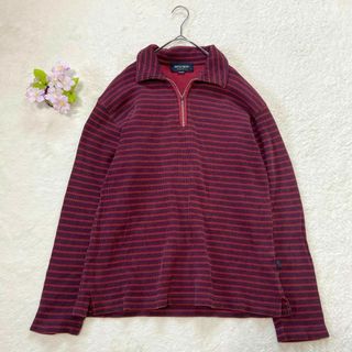【MITSUMINE】 メンズ コットン ハーフジップ トレーナー L ボーダー