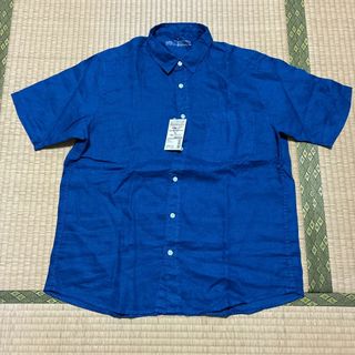 ムジルシリョウヒン(MUJI (無印良品))の【新品未使用】　無印良品　フレンチリネン洗いざらし半袖シャツ　ＸＬ　ブルー(シャツ)