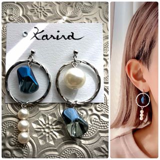 プルーガラス パール アンシメ フープ ハンドメイド ピアス