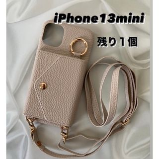 iPhone13mini ベージュ　ポケット　スマホケース(iPhoneケース)