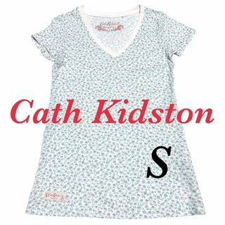 キャスキッドソン(Cath Kidston)の美品 ユニクロ キャスキッドソン Tシャツ 半袖 S 綿 水色 小花柄 Vネック(Tシャツ(半袖/袖なし))